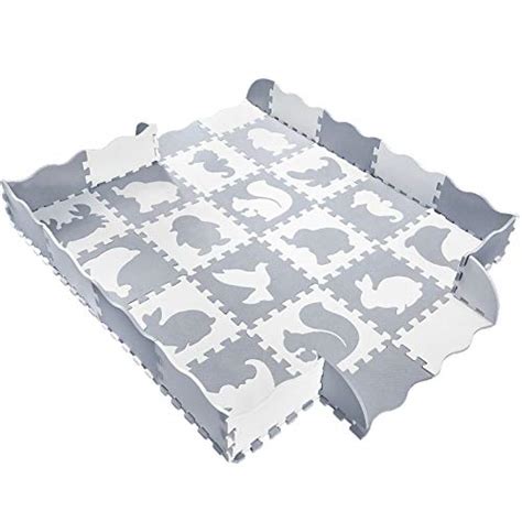 Baby Play Mat with Fence, Animals, and Foam Tiles. Tummy time mat ...