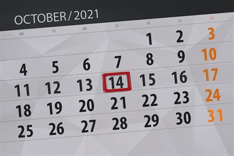 Pianificatore di calendario per il mese di ottobre 2021, giorno di ...