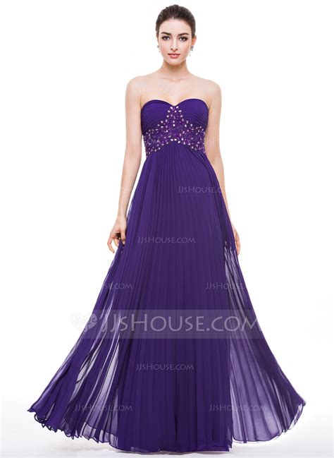 A Line Princess Sweetheart Floor Length Chiffon Prom Dress With Beading