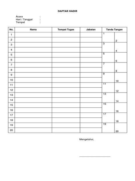 Format Absensi Pelatihan Pdf