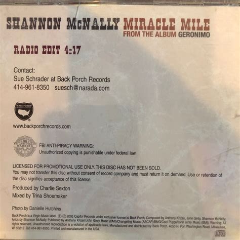 Miracle Mile By Shannon Mcnally Cd Single Promo Ebay