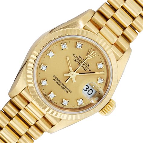 Rolex President Datejust 18k Yellow Gold Champagne Diamond Dial Lady Watch Luxtimeco