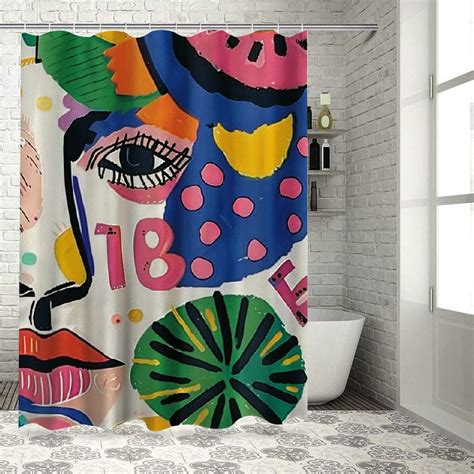 ONETECH Abstract Face Minimalist Bathroom Shower Curtain Asthetic