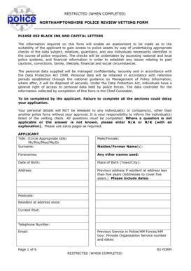 Fillable Online Vetting Review Form Northamptonshire Police Fax Email