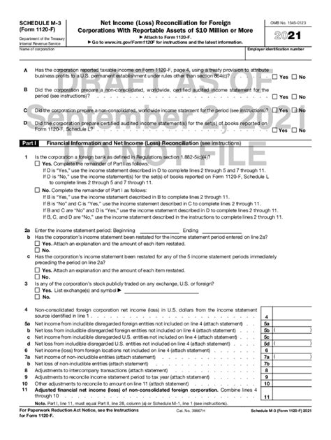 Fillable Online 2021 Schedule M 3 Form 1120 F Net Income Loss