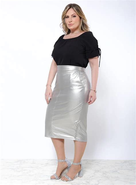 Saia Secret Ria Plus Size Fenda E Es Em Couro Fake Best Size E