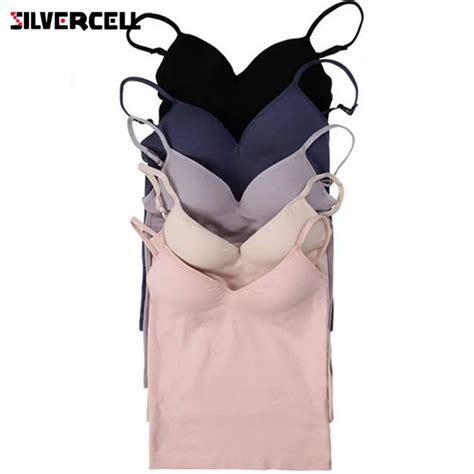 Sexy Women Modal Adjustable Strap Camis Built In Bra Padded Self Mold