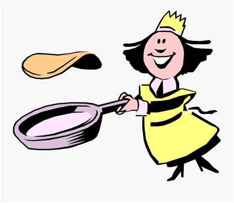 Vector Illustration Of Female Chef Flips Pancake Or Flipping Pancakes