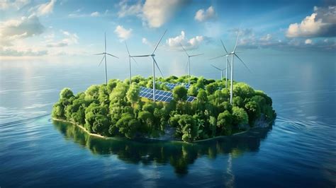 Premium Photo An Island With Windmills And Solar Panels Generating