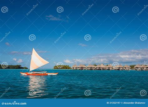 Sailboat At Bora Bora Lagoon Stock Image Image Of Shore Lagoon 31352197