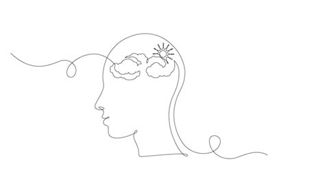 Premium Vector One Continuous Line Drawing Of Head With Cloud And Sun