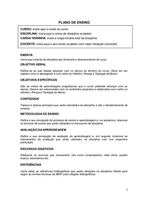 Aula 8 Modelo Plano Ensino De Disciplina