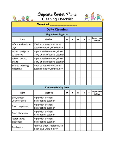 Daycare Cleaning Checklist Childcare Cleaning Checklist 59 Off