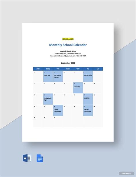 Monthly Event Calendar Template in Google Docs, Word, Pages, PDF ...