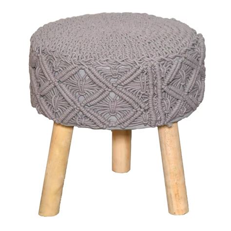 Handmade Macrame Ottoman Stools In Grey Color By Kaahira