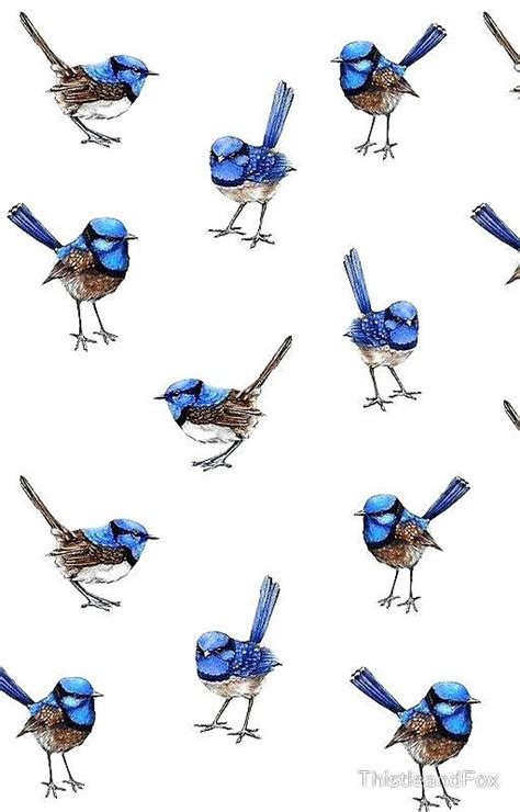 Many Blue Birds Are Standing In The Same Pattern As One Bird With Its