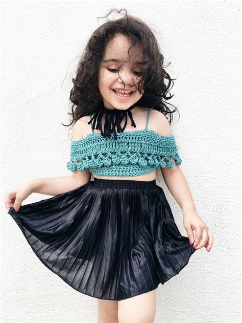 Childrens Pompom Crop Top Crochet Pdf Pattern Diy Child Belly Etsy