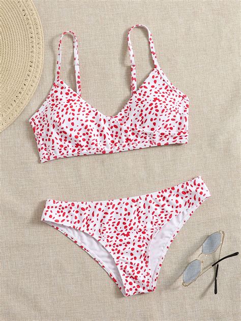 Dalmatian Print Surplice Neck Bikini Swimsuit SHEIN USA