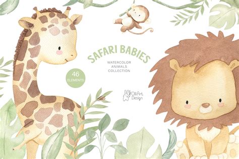 Safari Animals Watercolor Nursery Decor Baby Shower Clipart Design Cuts