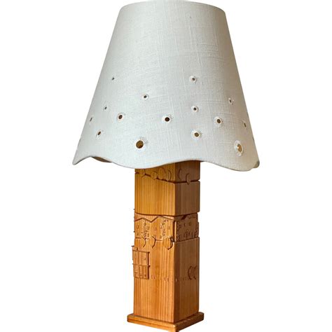 Lampe Vintage En Bois Sculpt