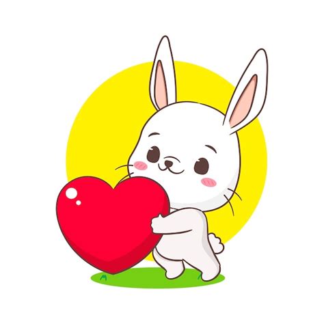 Lindo conejo de dibujos animados con corazón de amor adorable personaje