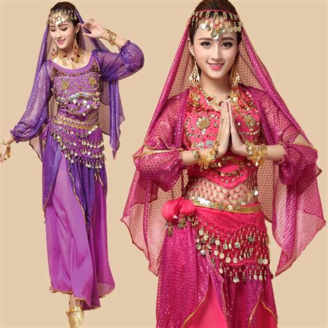 4pcs Whole Set New Style Belly Dance Costumes Bollywood Indian Dress India Long Sleeves Women