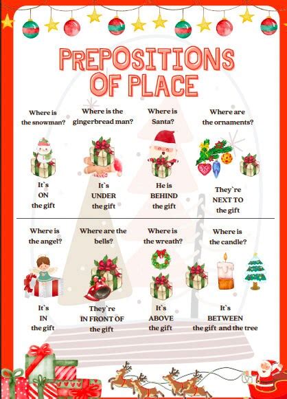 Christmas Vocabulary A1 A2 Christmas Prepositions Of Place