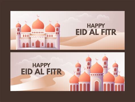 Realistische horizontale bannervorlage für islamische eid al fitr