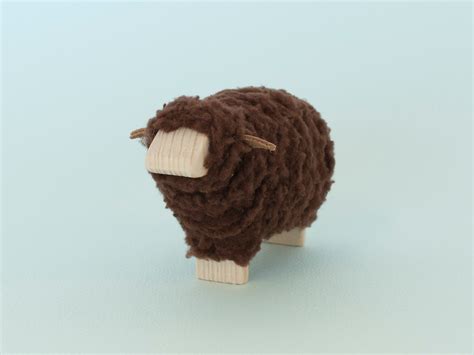 Minimalistic Black Sheep Figurine From Wood And Fluffy Etsy