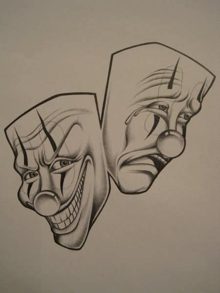 happy sad mask drawing