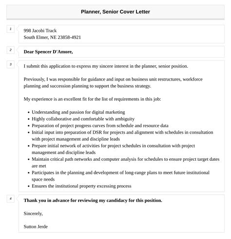 Planner Senior Cover Letter Velvet Jobs