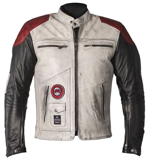 Blouson Helstons Tracker Cuir Blanc Noir Rouge Moto Vintage