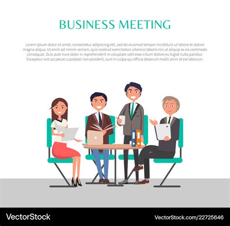 Business Meeting Poster People Sitting At Table Vector Image