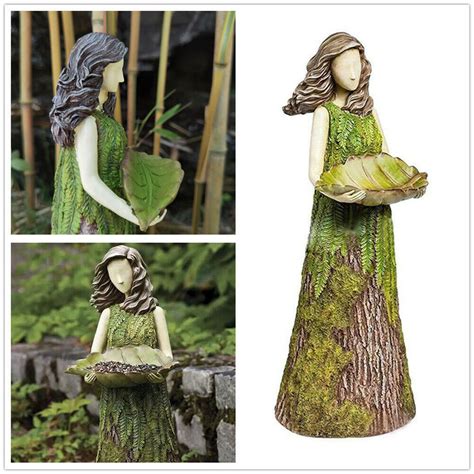 Sherwood Fern Fairy Statuary With Bird Feeder Garden Lawn Sculpture Art