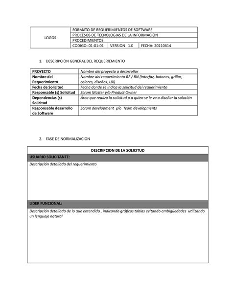 Formato De Requerimientos De Ingenieria De Software Sistemas De