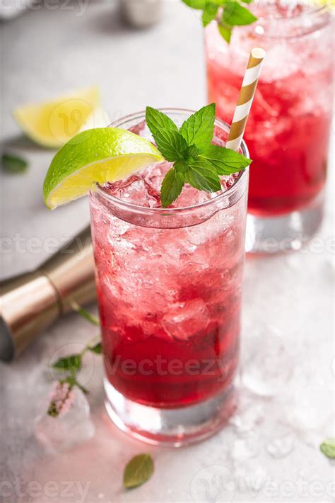 Cranberry Lime Cocktails In Tall Glasses Stock Photo At Vecteezy