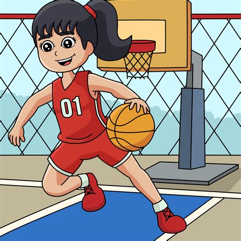 niña jugando dibujos animados de colores de baloncesto 7066653 Vector