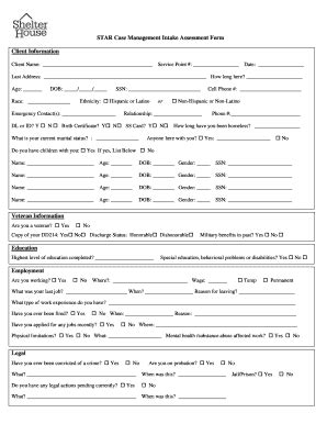 Star Case Management Intake Assessment Form Client Information Fill