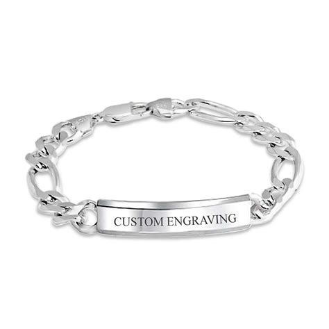 Heavy Strong Figaro Link Bar Plate Id Bracelet For Men Name Engravable