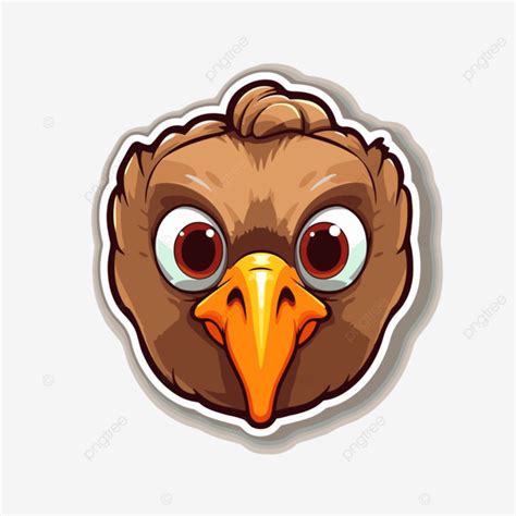 Cartoon Bird Head Sticker Vector Illustration On Colored Background