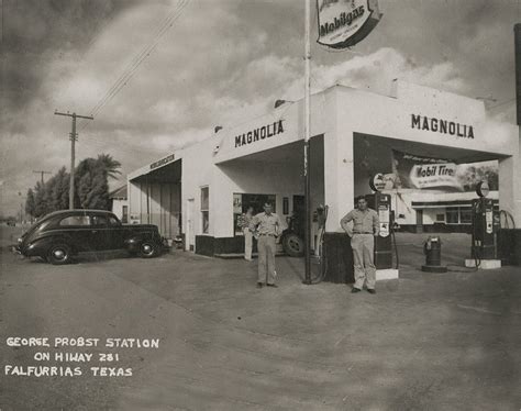 1940 Photo Of A Mobil Gas Station In The Town Of Falfurrias Texas