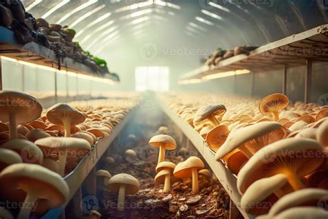 Organic Mushrooms Growing On Mushroom Farm Mushroom Cultivation