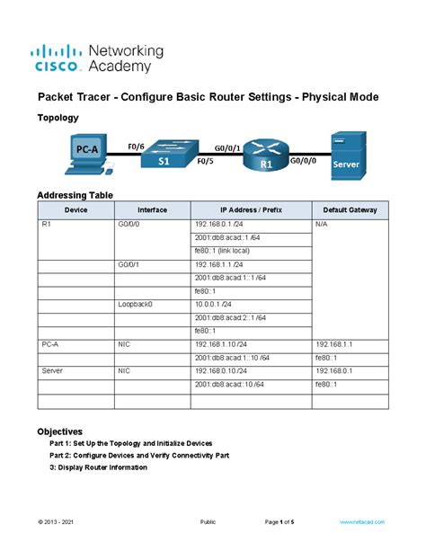 Packet Tracer Configure Basic Router Settings Physical Mode