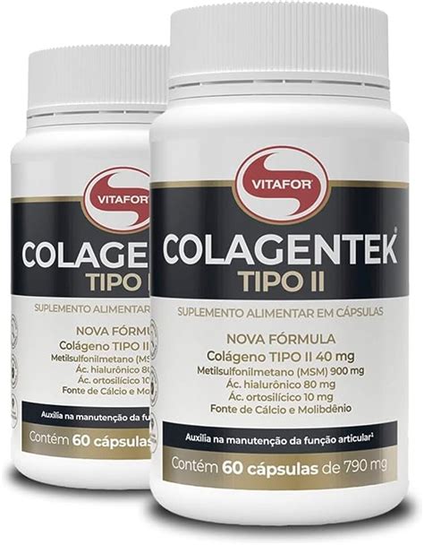 Kit 2 Colagentek Vitafor Tipo II 60 cápsulas 790mg Amazon br