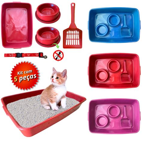 Kit caixa de de areia para gatos higiênico pá comedouro bebedouro