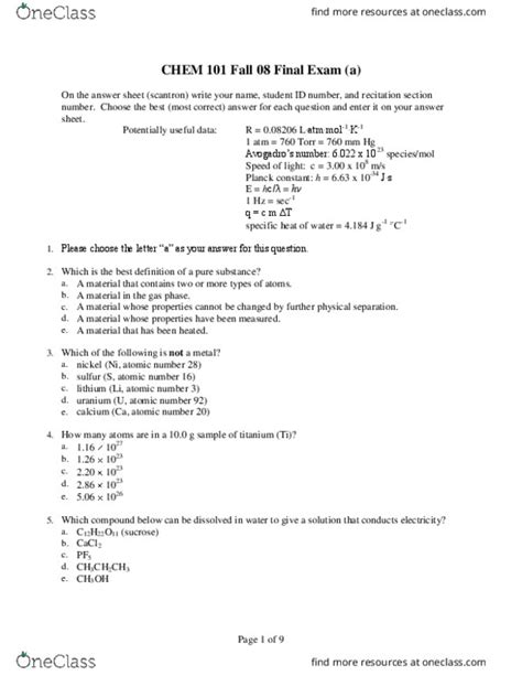 Chem Final Chem Drexel Chem Final Exam Fall With