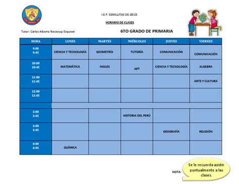 Horario Sexto Grado Pdf