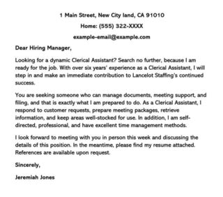 Clerical Cover Letter Examples Free Templates