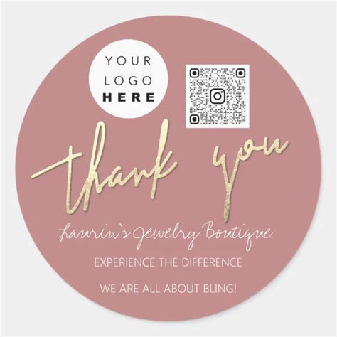 Thank You Script Name Logo Qr Code Online Rose Classic Round Sticker