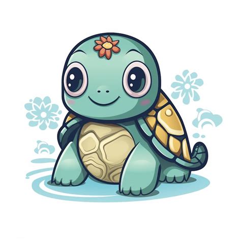 Premium Ai Image Cartoon Turtle With Flower On Head Sitting On The